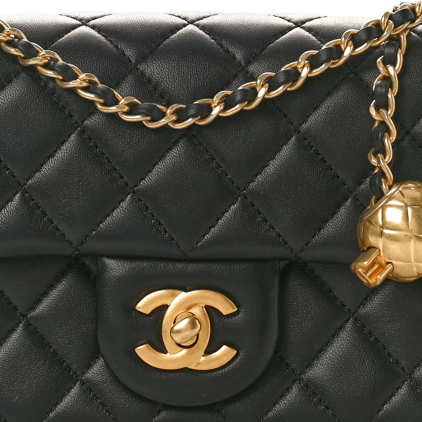 Lambskin Quilted Mini Rectangular Pearl Crush Flap Black
