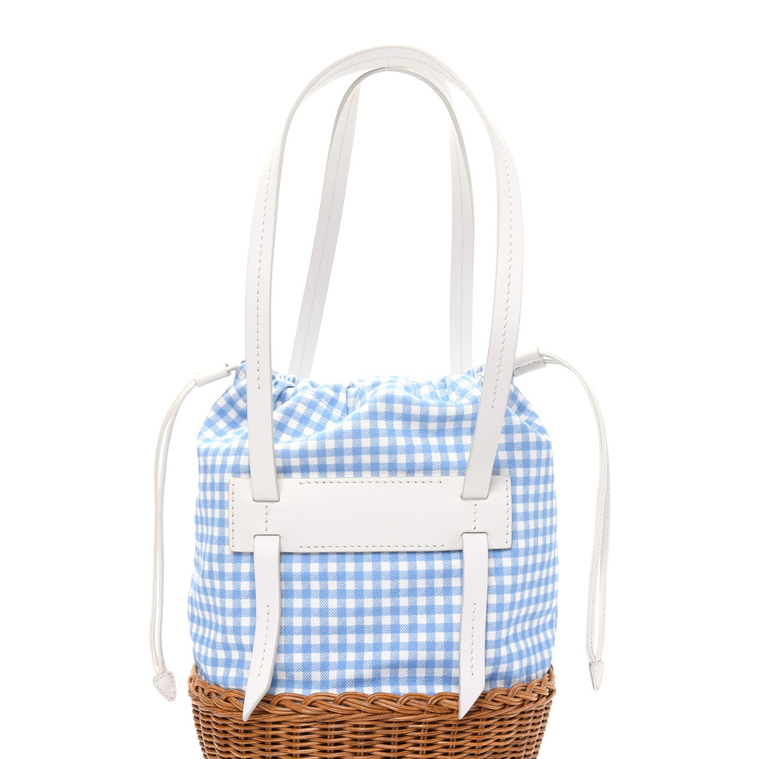 Miu Miu Canapa Vichy Wicker Gingham Basket Bag Celeste Miel 12 of 15
