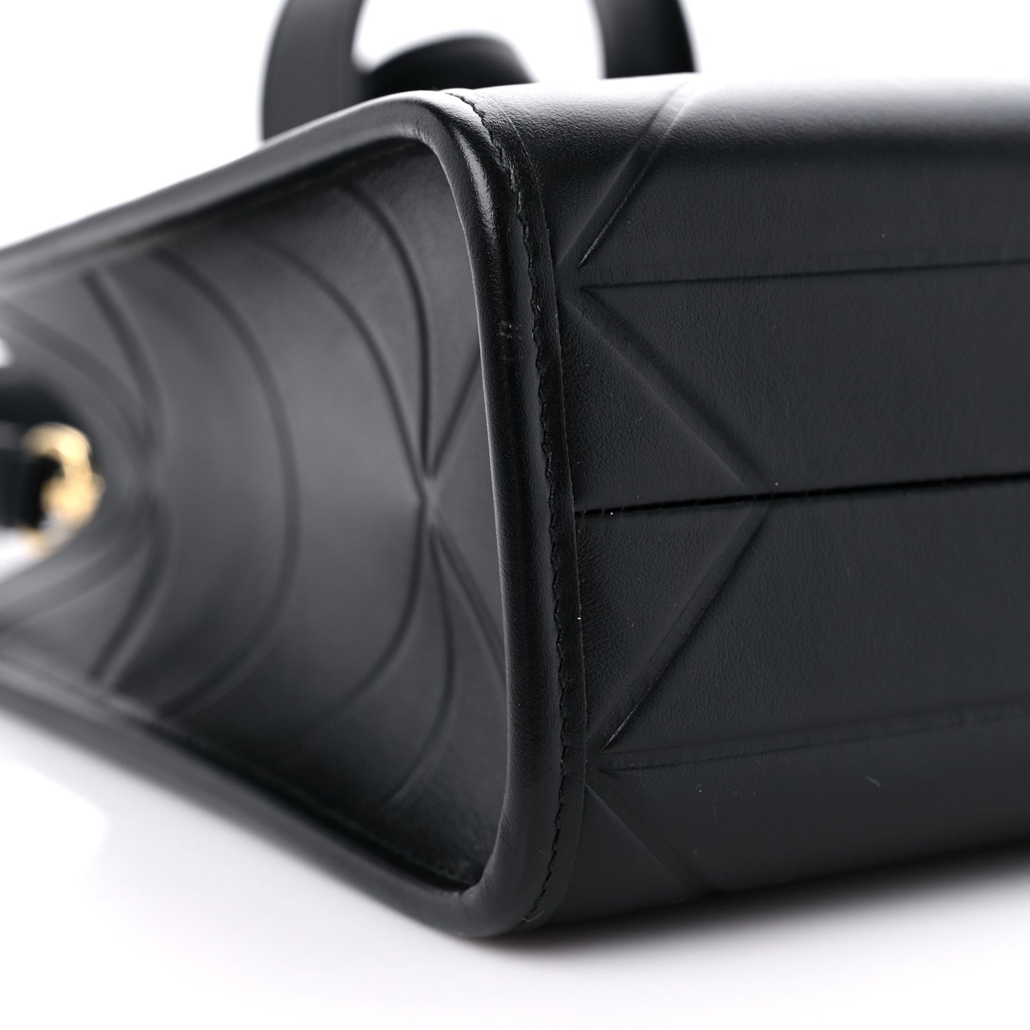 Soft Calfskin Triangolo Symbole Embossed Small Tote Black