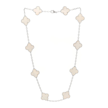 Van Cleef & Arpels 18K White Gold Mother of Pearl 10 Motifs Vintage Alhambra Necklace 3 of 4
