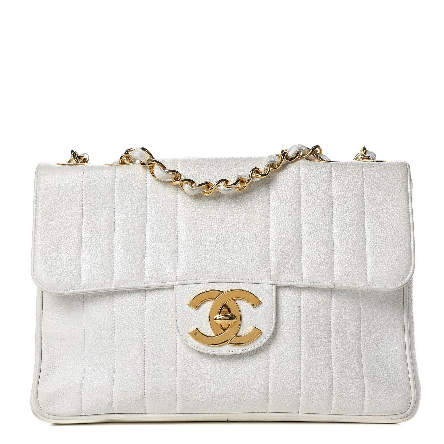 Caviar Vertical Quilted Jumbo Single Flap White