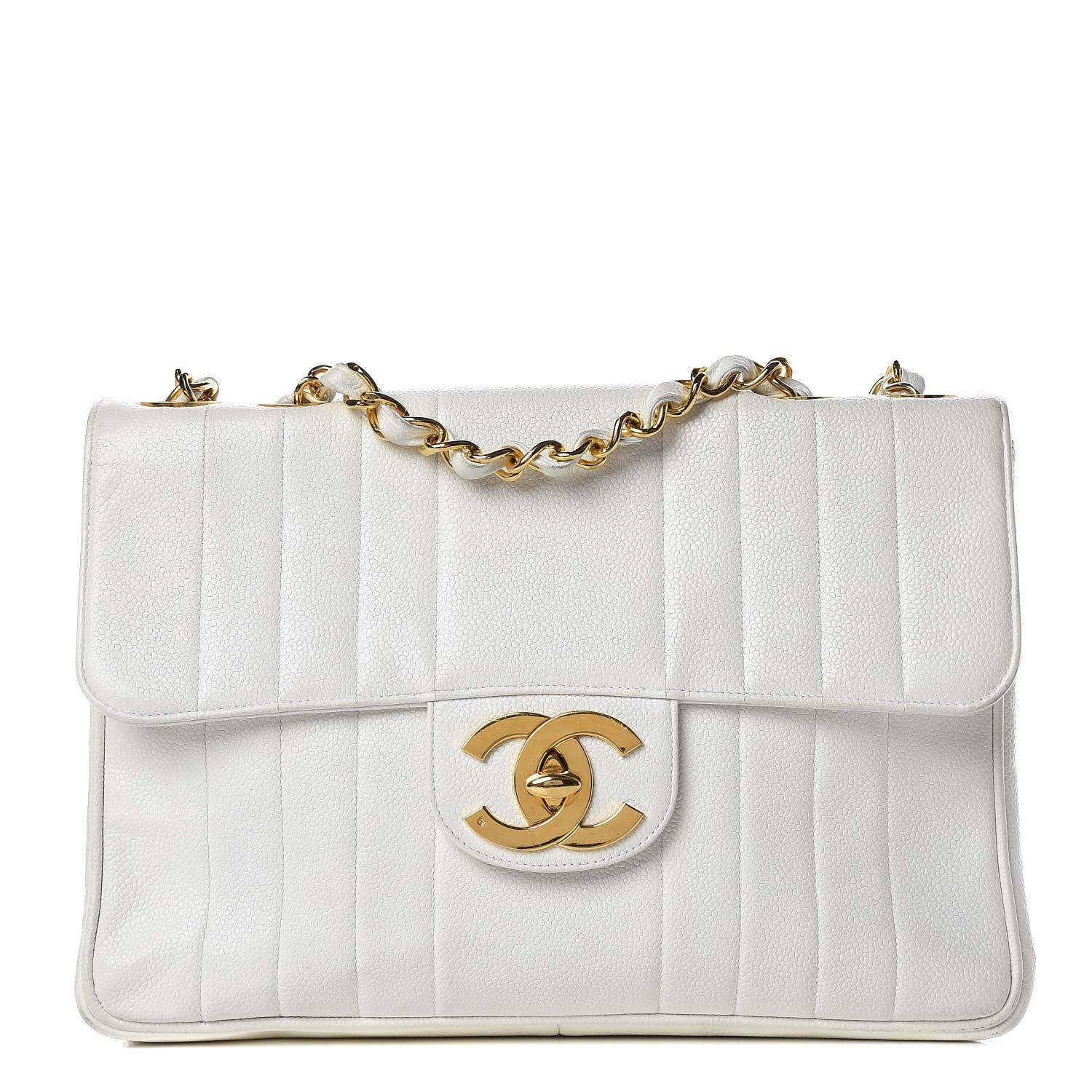 Chanel Caviar Vertical Quilted Jumbo Single Flap White 1 of 22