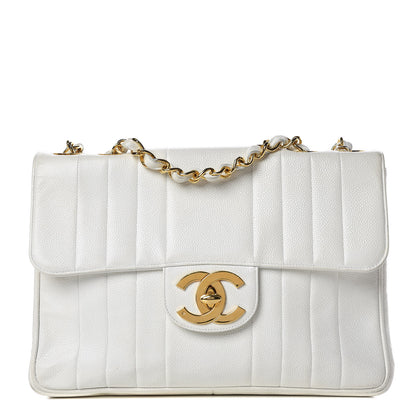 Chanel Caviar Vertical Quilted Jumbo Single Flap White 1 of 22