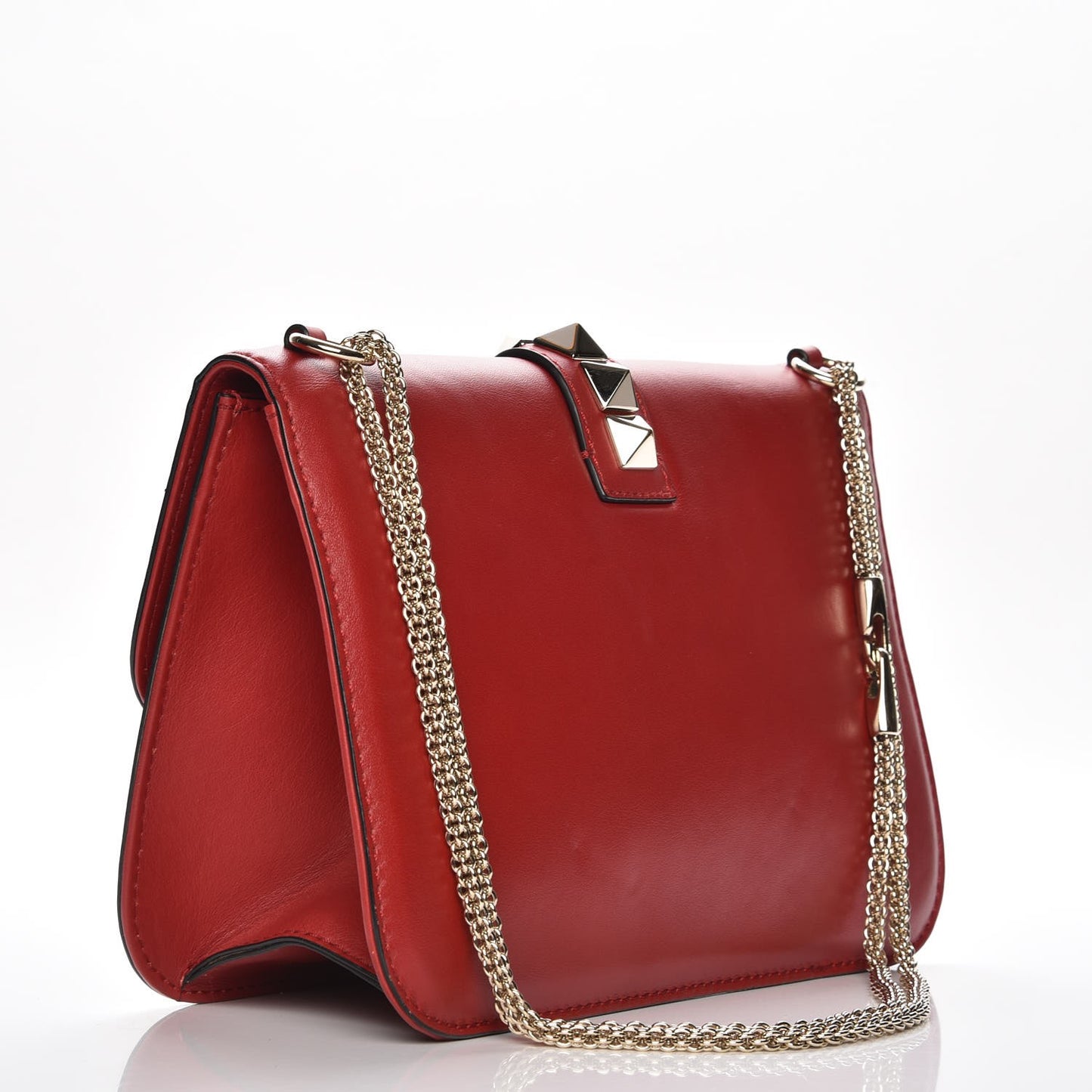 Vitello Large Glam Lock Rockstud Flap Red