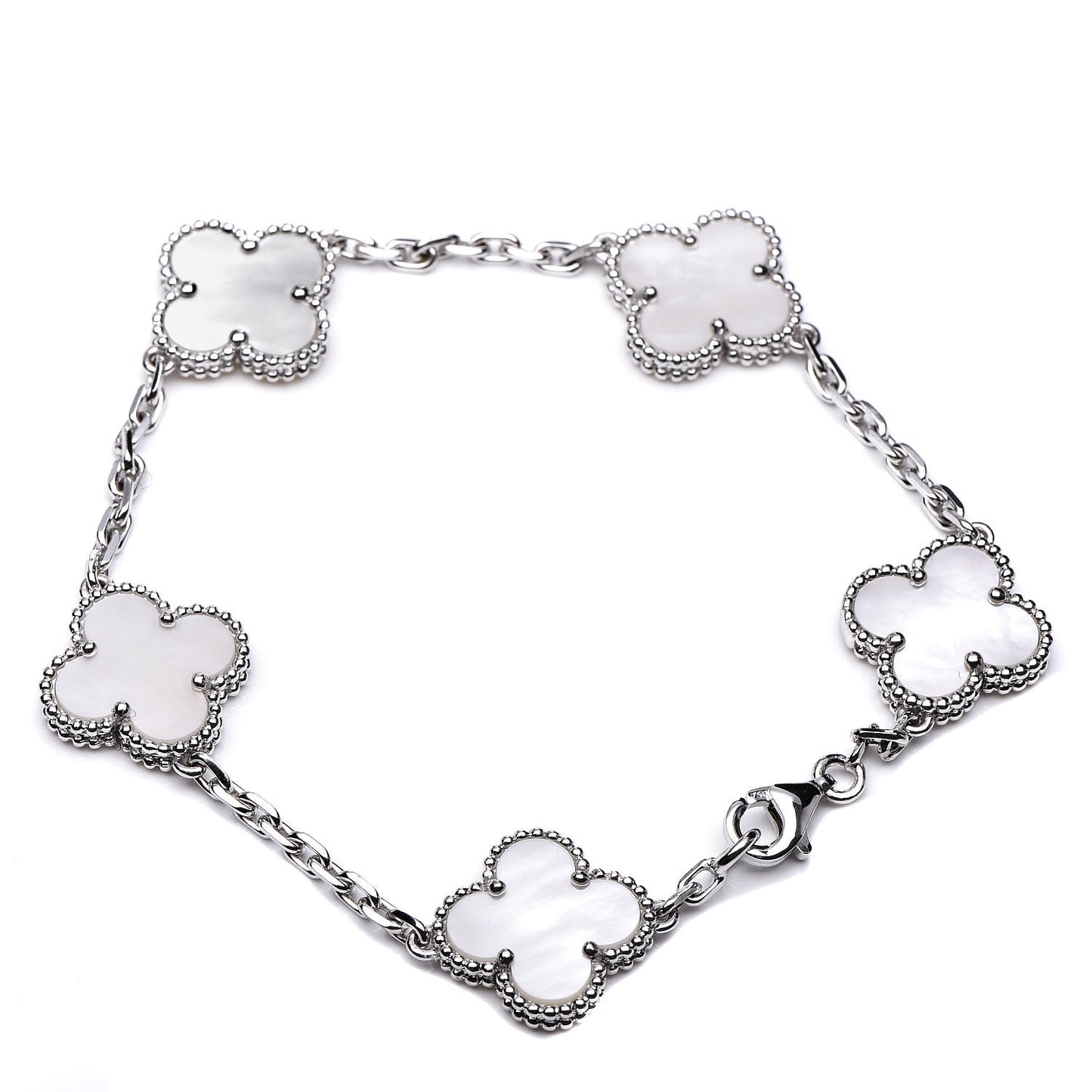 18K White Gold Mother of Pearl 5 Motifs Vintage Alhambra Bracelet