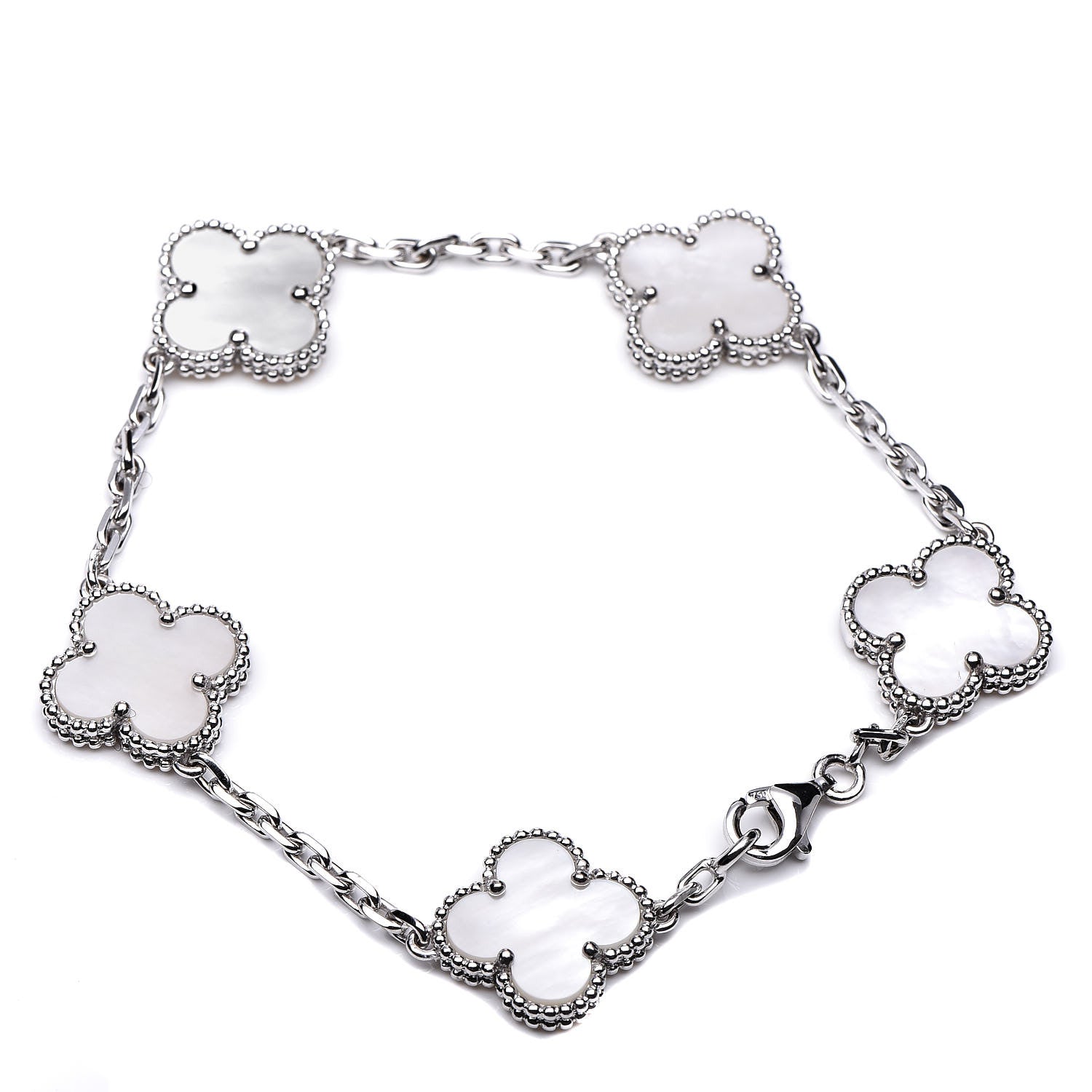 Van Cleef & Arpels 18K White Gold Mother of Pearl 5 Motifs Vintage Alhambra Bracelet 3 of 5