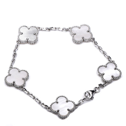 Van Cleef & Arpels 18K White Gold Mother of Pearl 5 Motifs Vintage Alhambra Bracelet 3 of 5