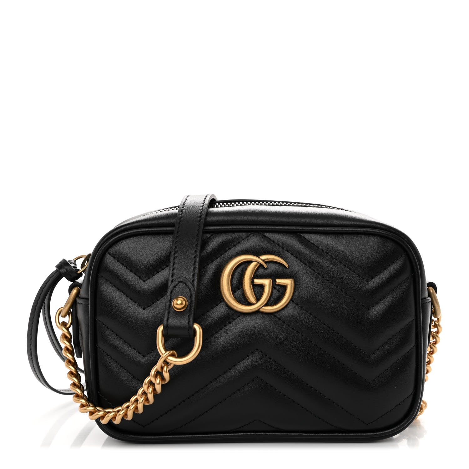 Gucci Calfskin Matelasse Mini GG Marmont Chain Shoulder Bag Black 1 of 9
