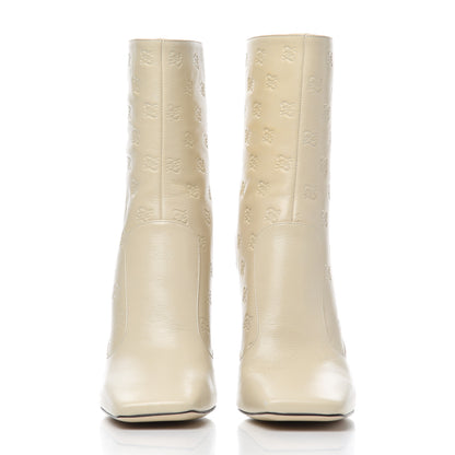 Fendi Vitello Karligraphy Embossed FFreedom High Heel Ankle Boots 40 White 2 of 11