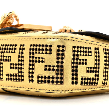 Fendi X VERSACE Vitello Laminato Nappa Perforated Fendace FF Baroque Mini Brooch Baguette Gold 9 of 10