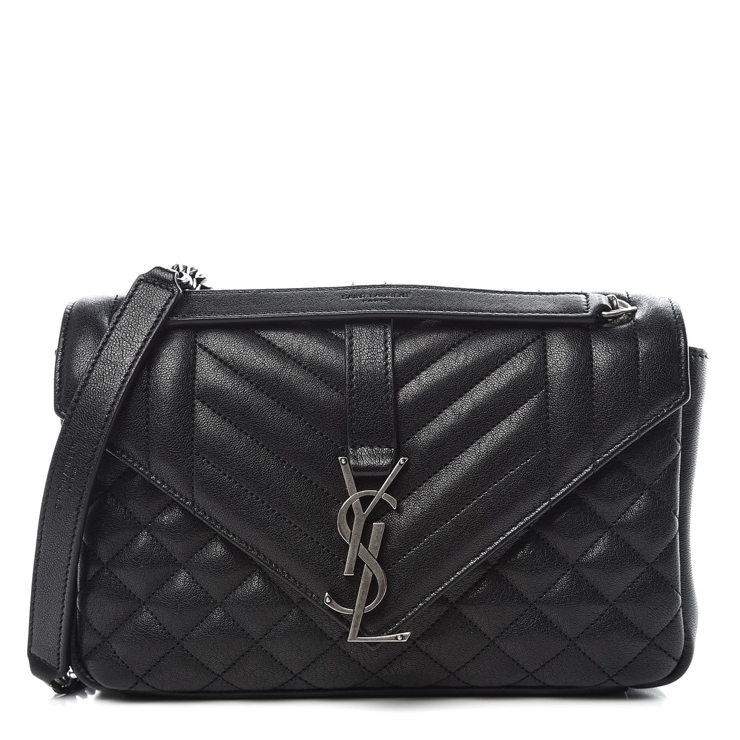 Sheepskin Tri-Quilt Monogram Medium College Bag Black