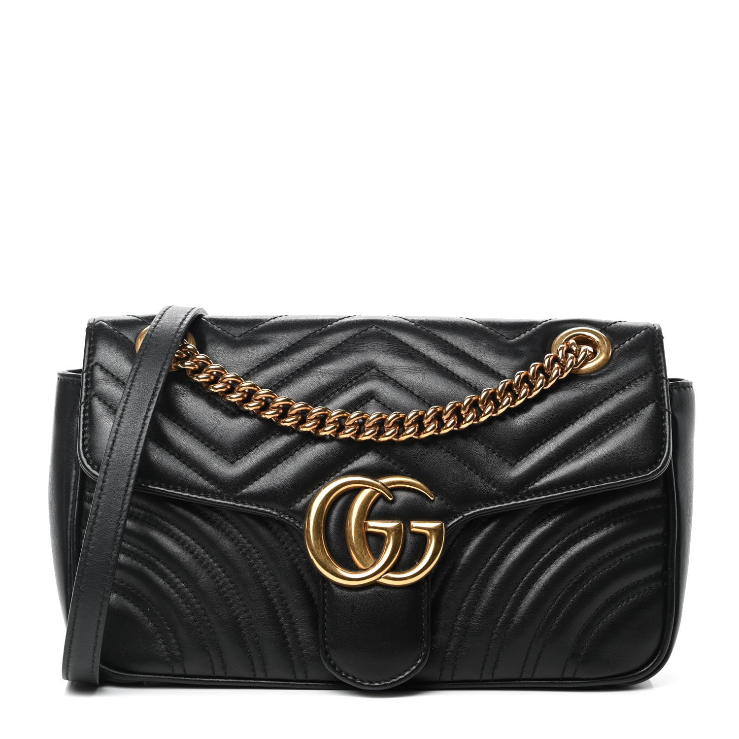 Gucci Calfskin Matelasse Small GG Marmont Shoulder Bag Black 1 of 4