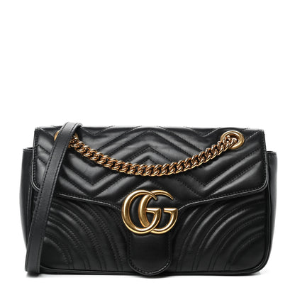 Gucci Calfskin Matelasse Small GG Marmont Shoulder Bag Black 1 of 4