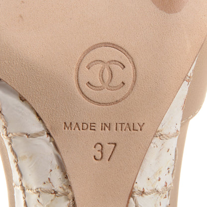 Chanel Lambskin Slingback Camellia Wedge Sandals Beige Black 37 6 of 7
