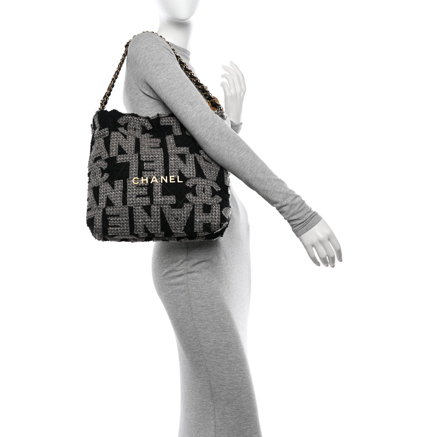 Chanel Wool Tweed Quilted Chanel 22 Grey Black 2 of 11