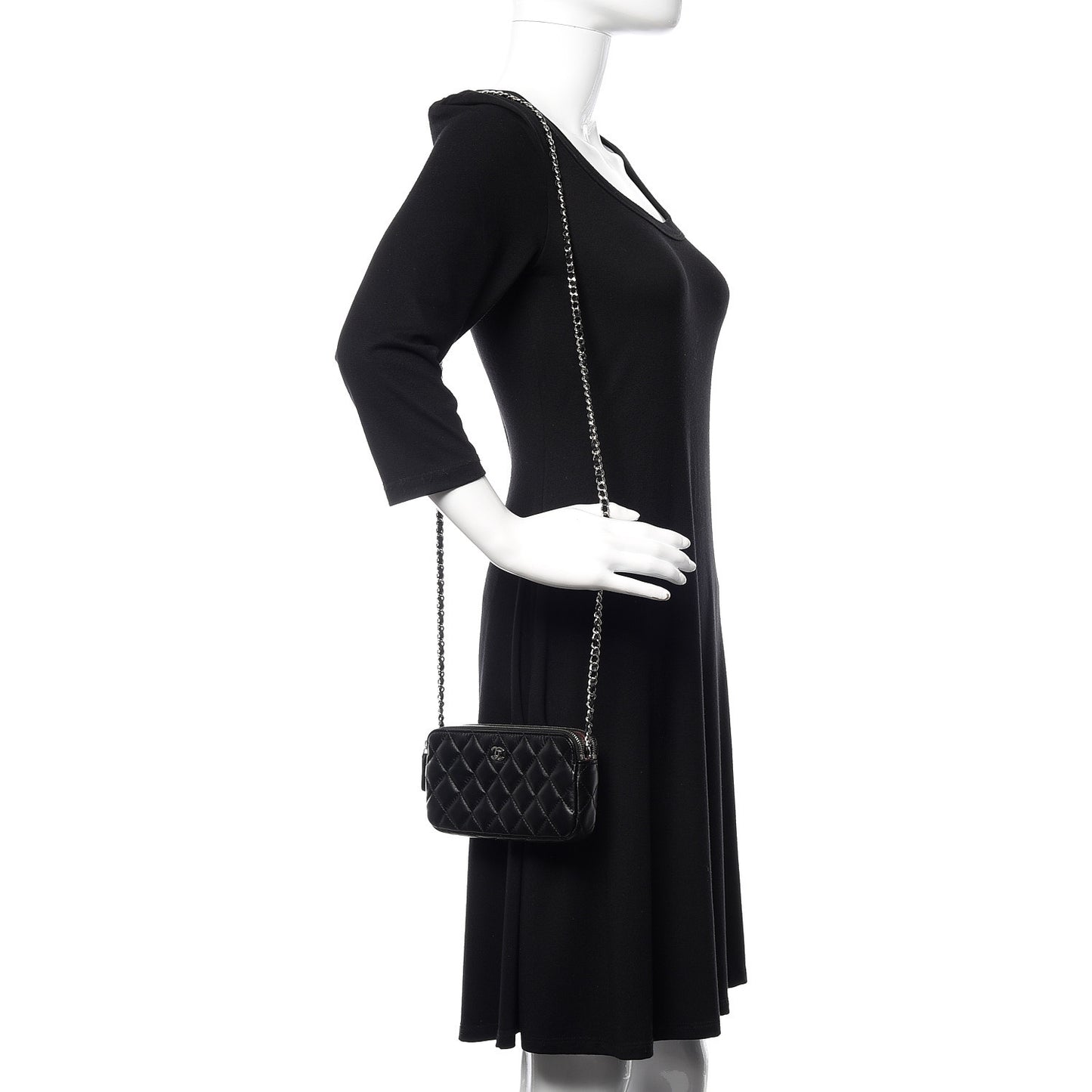 Lambskin Quilted Small Clutch With Chain Black