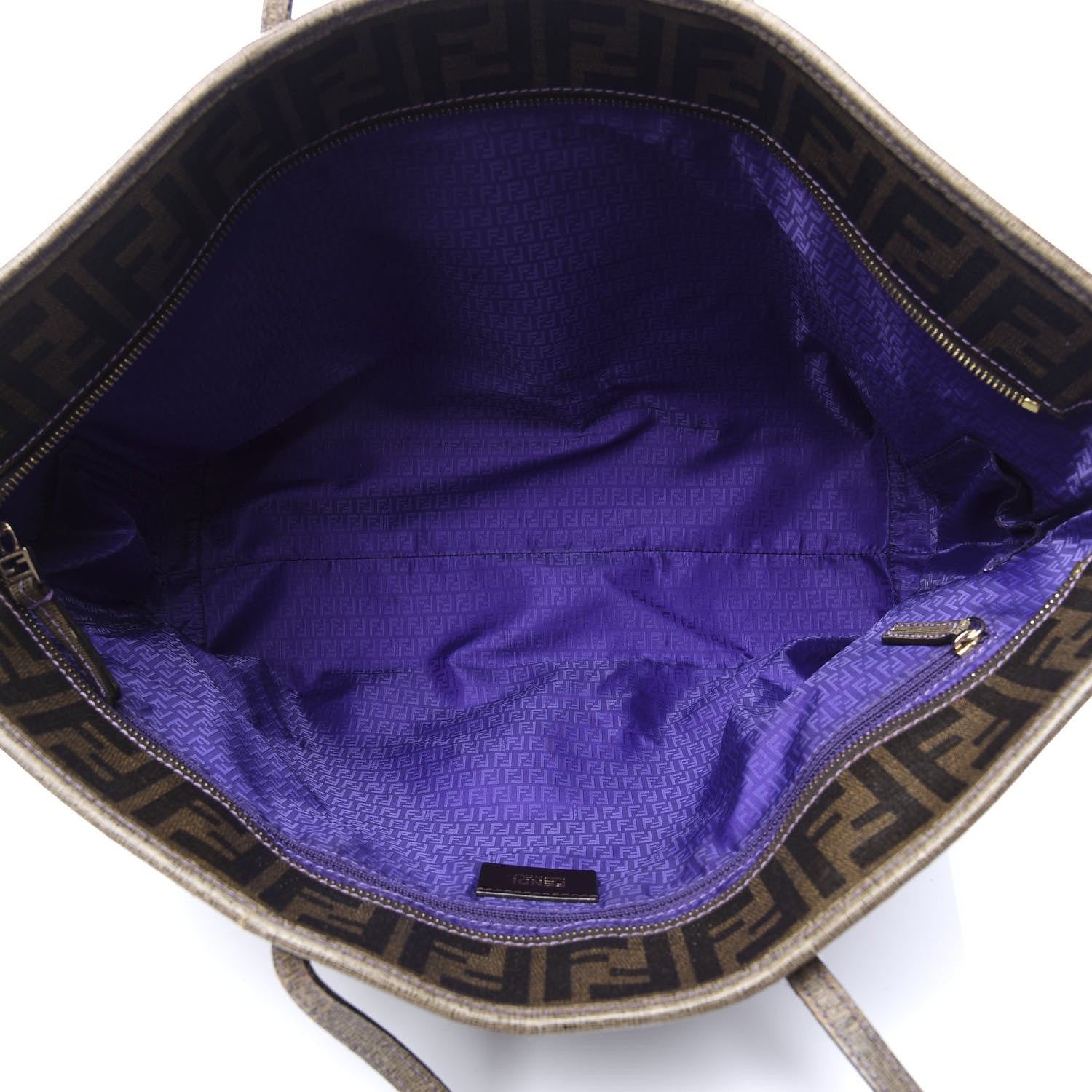 Fendi Zucca Spalmati Vitello Elite Medium Roll Tote Tobacco Viola 4 of 13