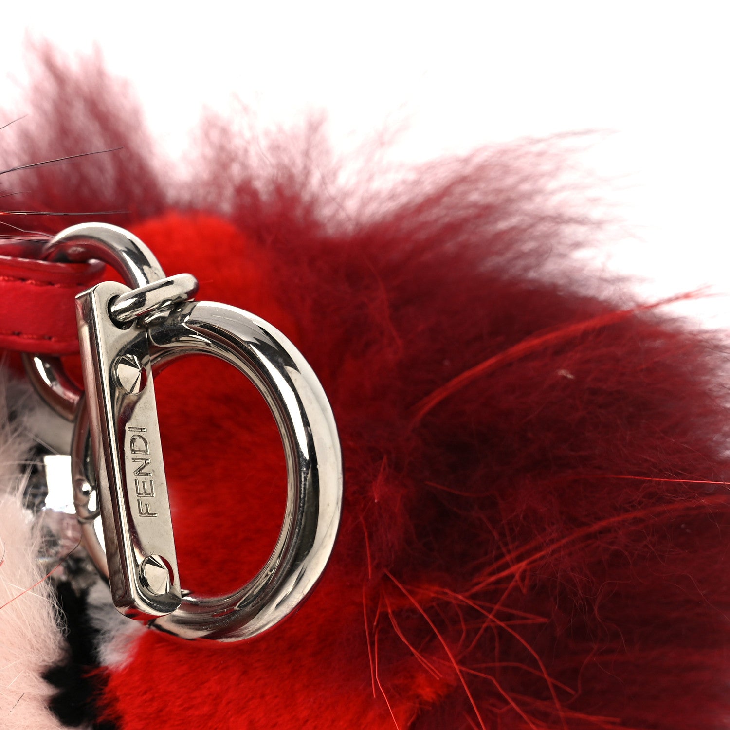 Fendi Fox Mink Rabbit Fur Crystal Eye Furry Cracker Monster Bag Charm Red Pink 3 of 4