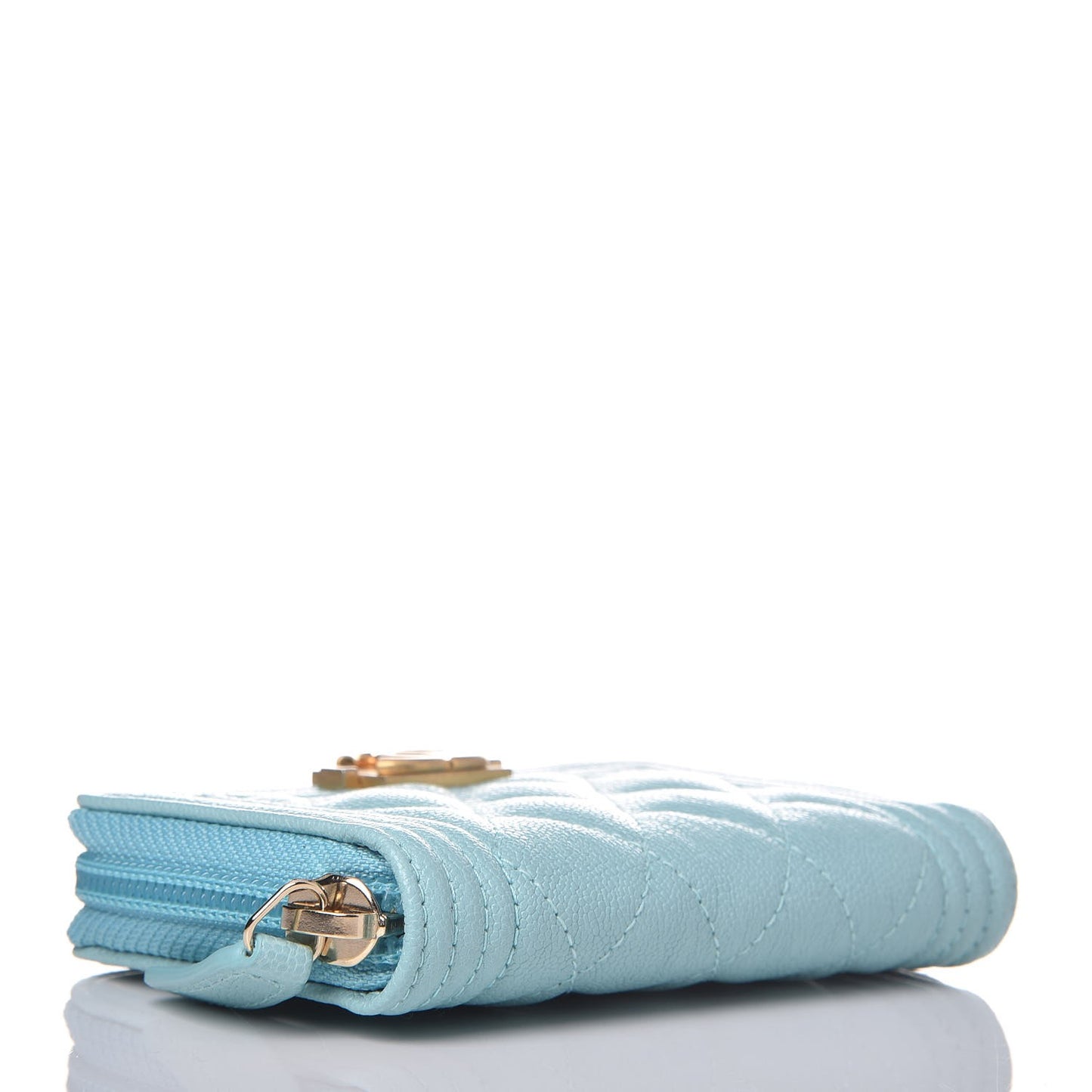 Caviar Quilted Boy Zip Around Coin Purse Wallet Light Blue