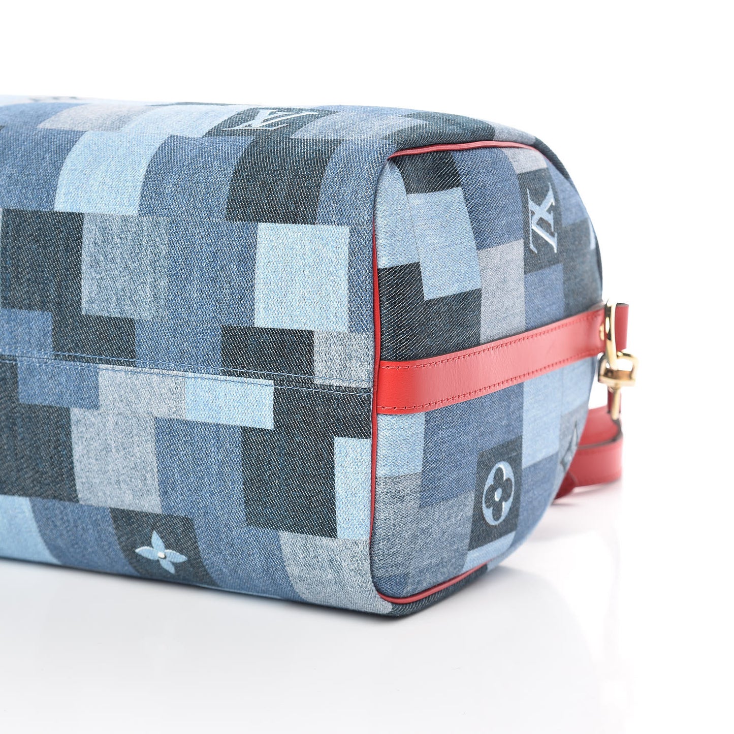Denim Damier Monogram Patchwork Speedy Bandouliere 30 Blue Rouge