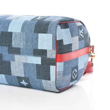 Louis Vuitton Denim Damier Monogram Patchwork Speedy Bandouliere 30 Blue Rouge 11 of 12