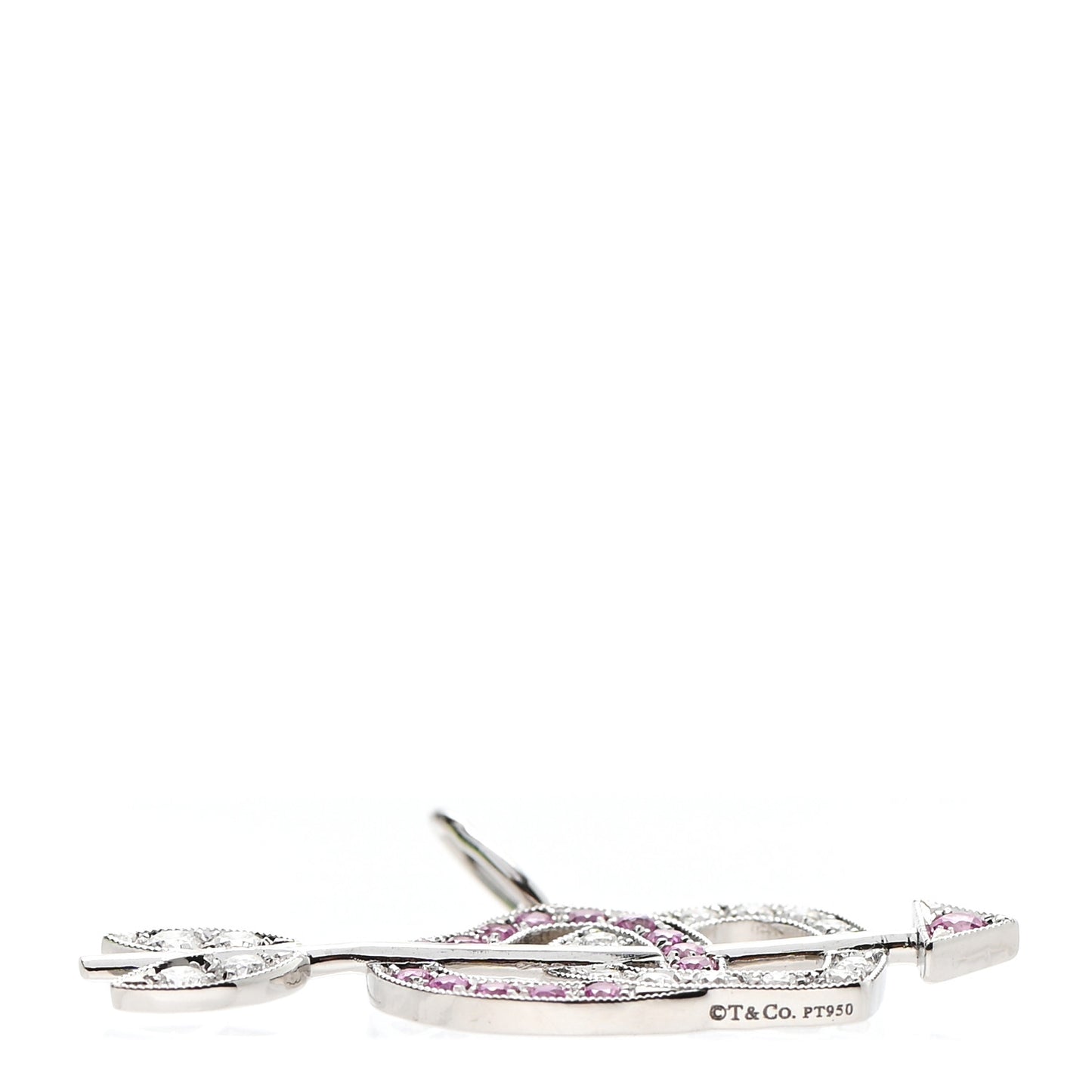Platinum Diamond Pink Sapphire Mini Hearts and Arrow Charm