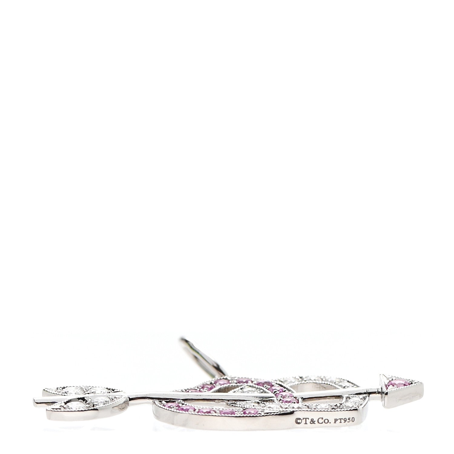 Tiffany Platinum Diamond Pink Sapphire Mini Hearts and Arrow Charm 4 of 4