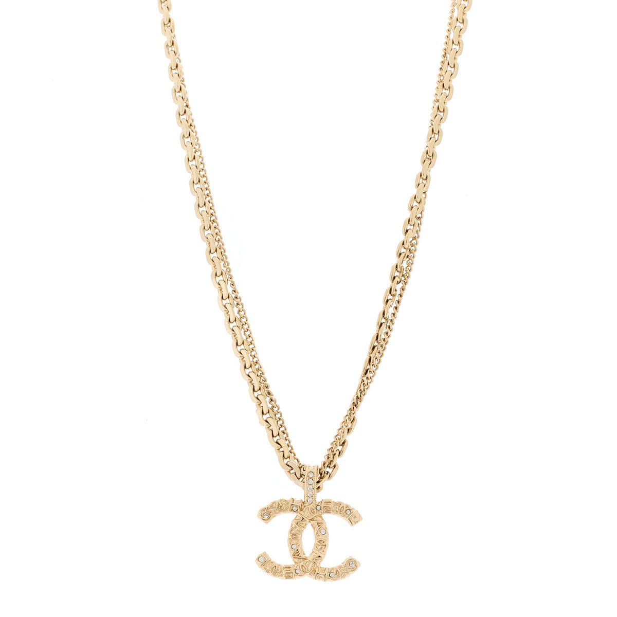 Crystal CC Pendant Necklace Gold