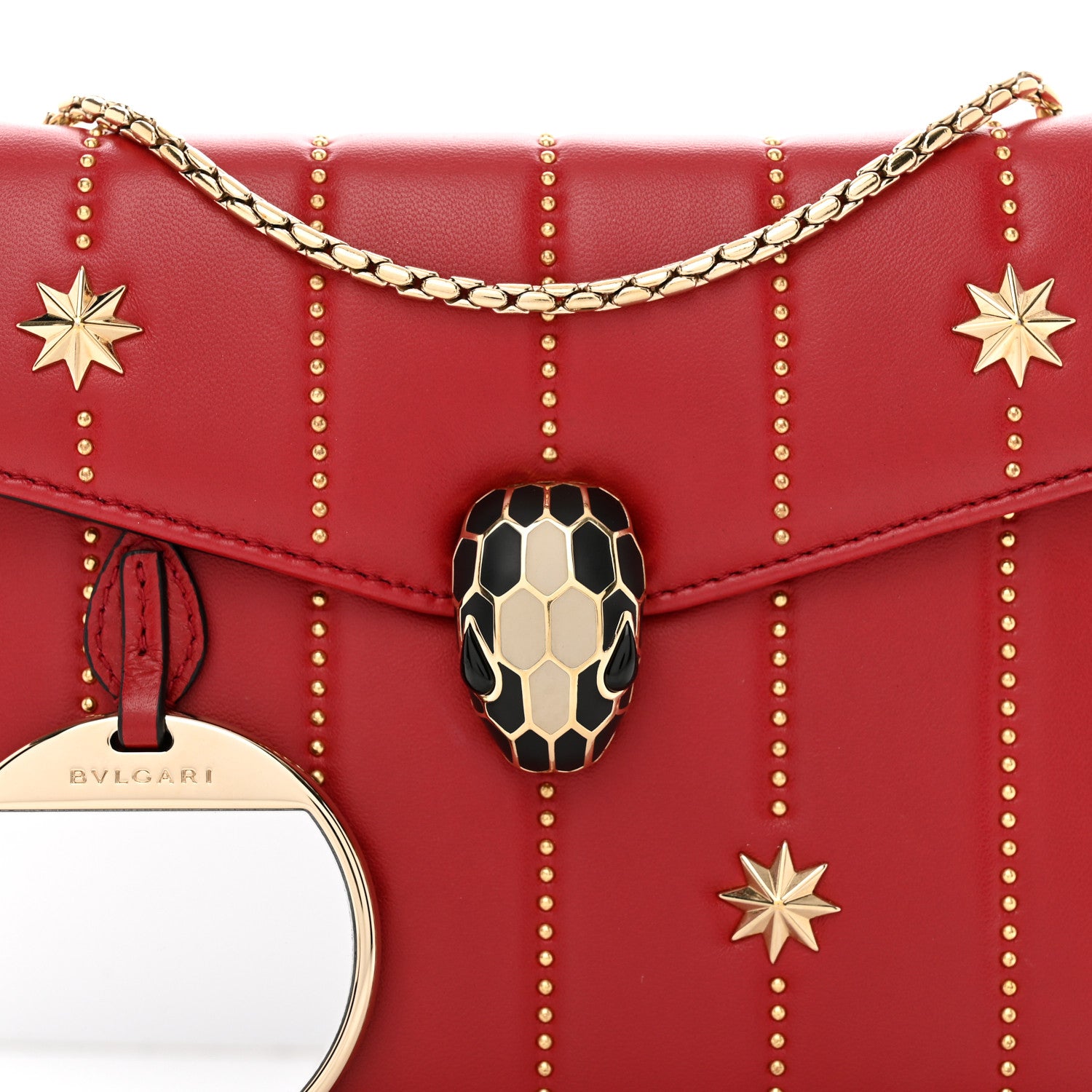 Bulgari Calfskin Star Studded Serpenti Forever Crossbody Bag Red 5 of 10