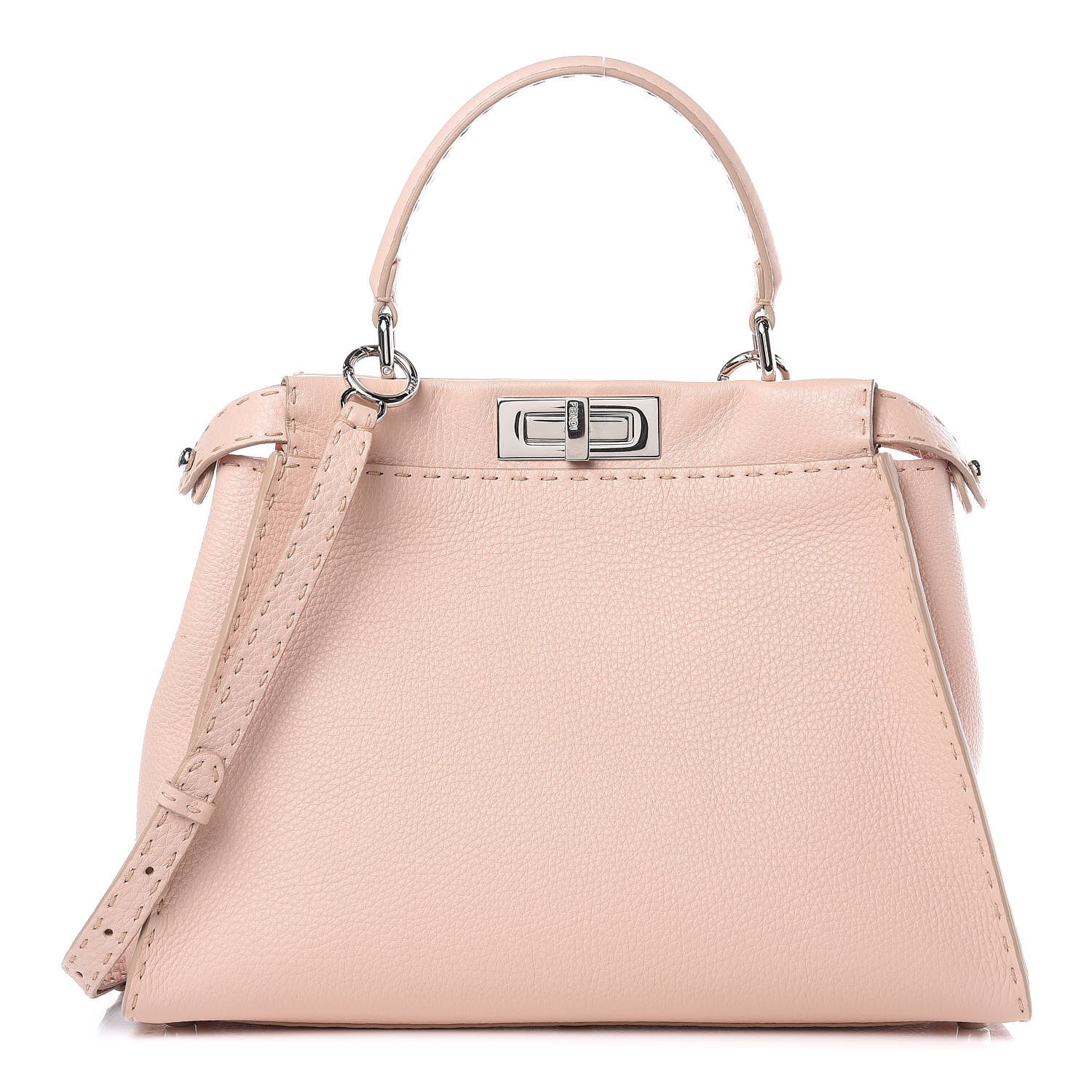 Fendi Cuoio Romano Selleria Bi-Color Medium Peekaboo Iconic Satchel Rosa Plaster Pesca 1 of 11