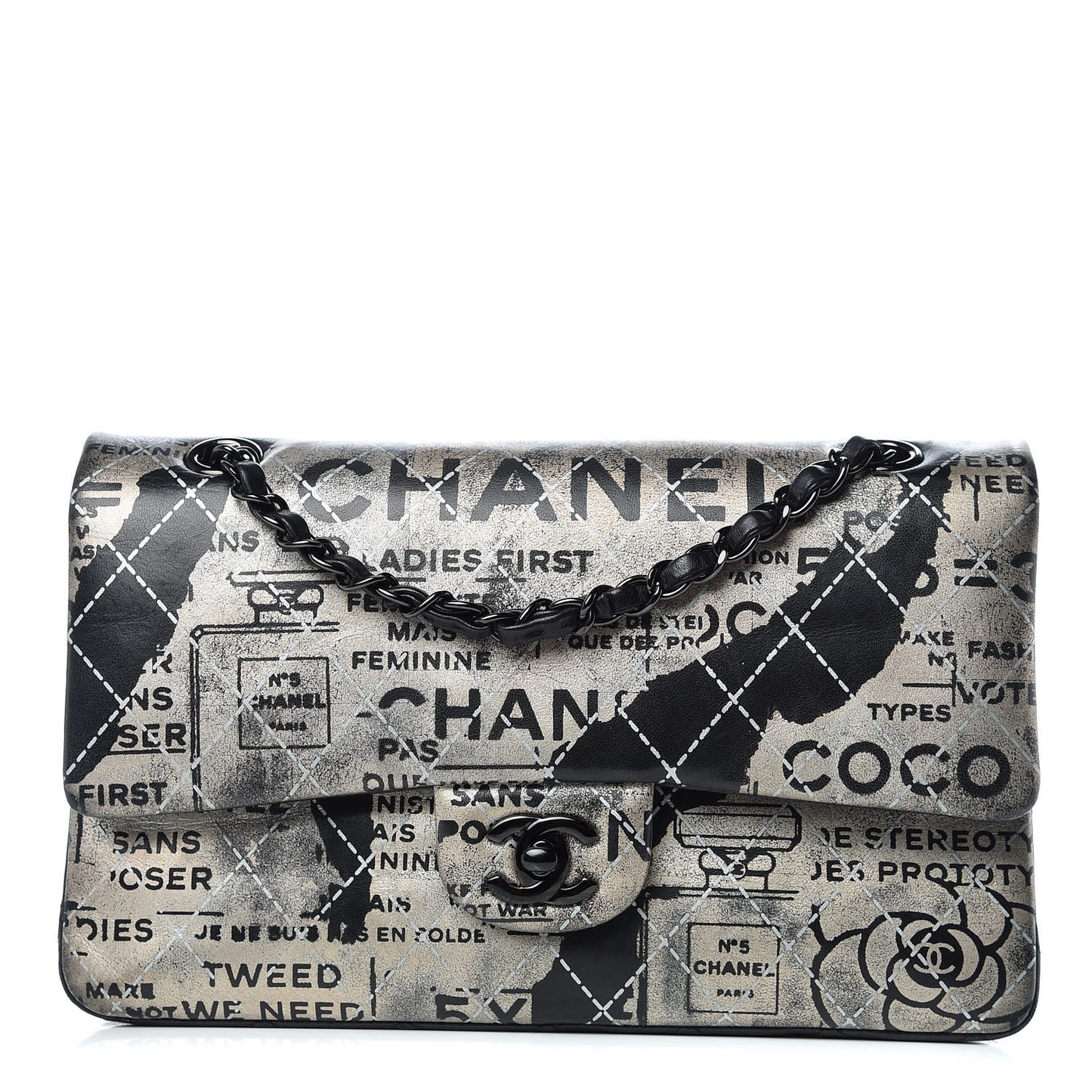 Lambskin Hand Painted Medium Double Flap Black