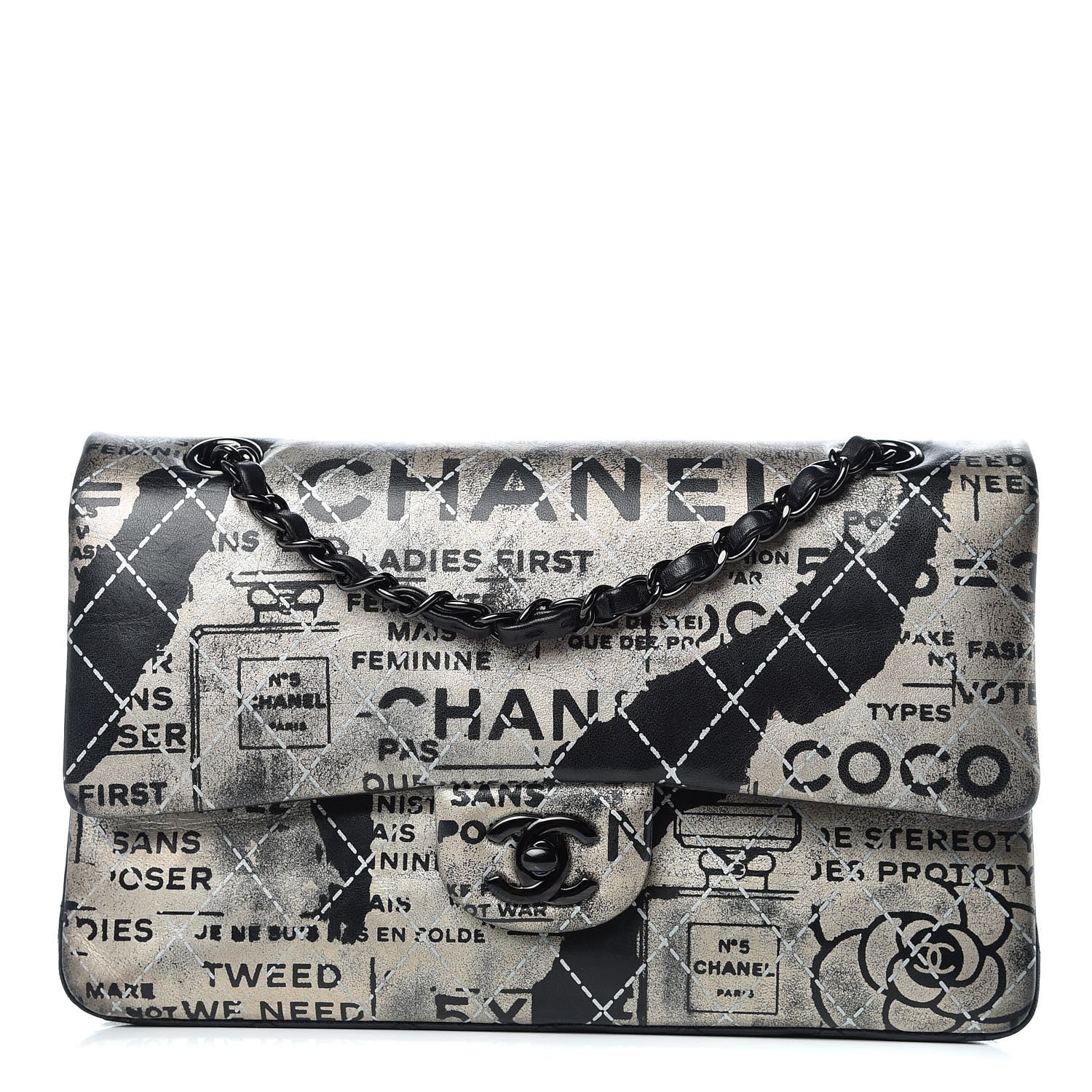 Chanel Lambskin Hand Painted Medium Double Flap Black 1 of 9