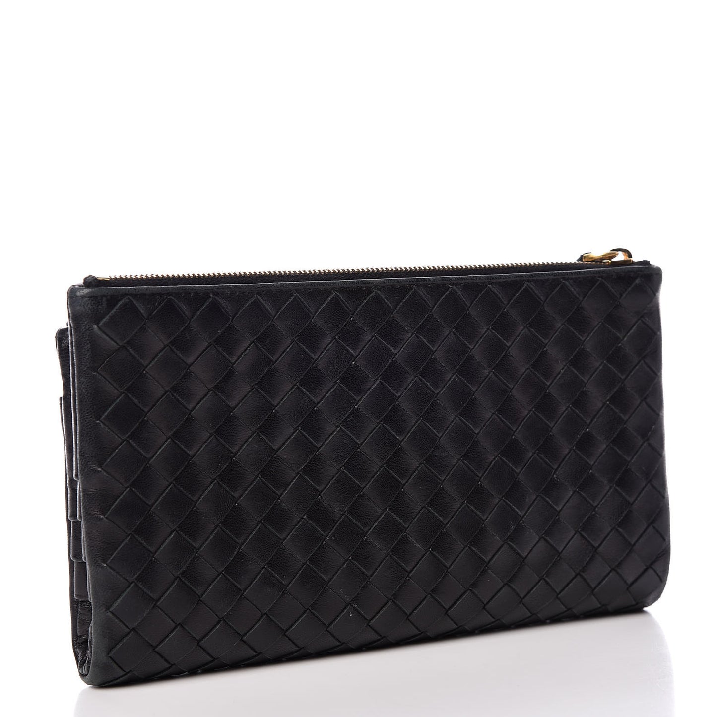 Nappa Intrecciato Double Zip Clutch Wallet Black