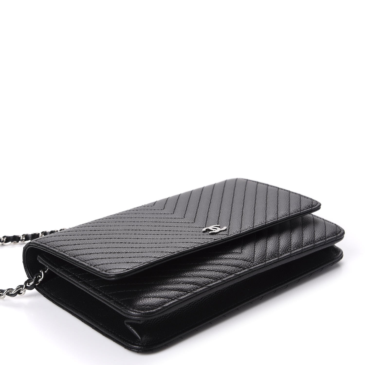 Chanel Caviar Chevron Quilted Wallet On Chain WOC Black 4 of 14