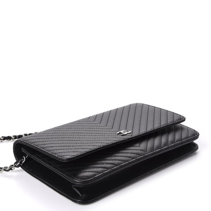 Chanel Caviar Chevron Quilted Wallet On Chain WOC Black 4 of 14