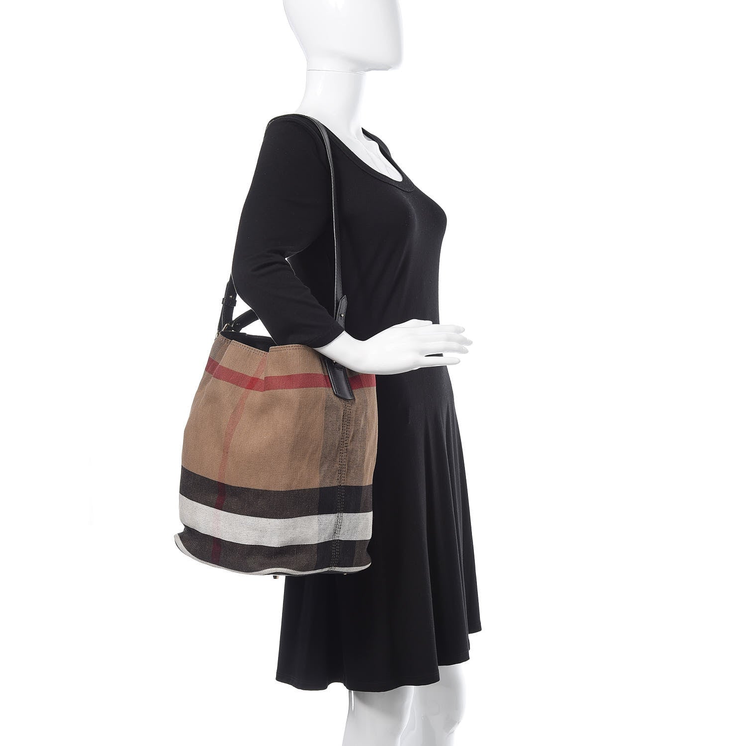 Burberry Canvas Mega Check Medium Ashby Hobo Black 2 of 15