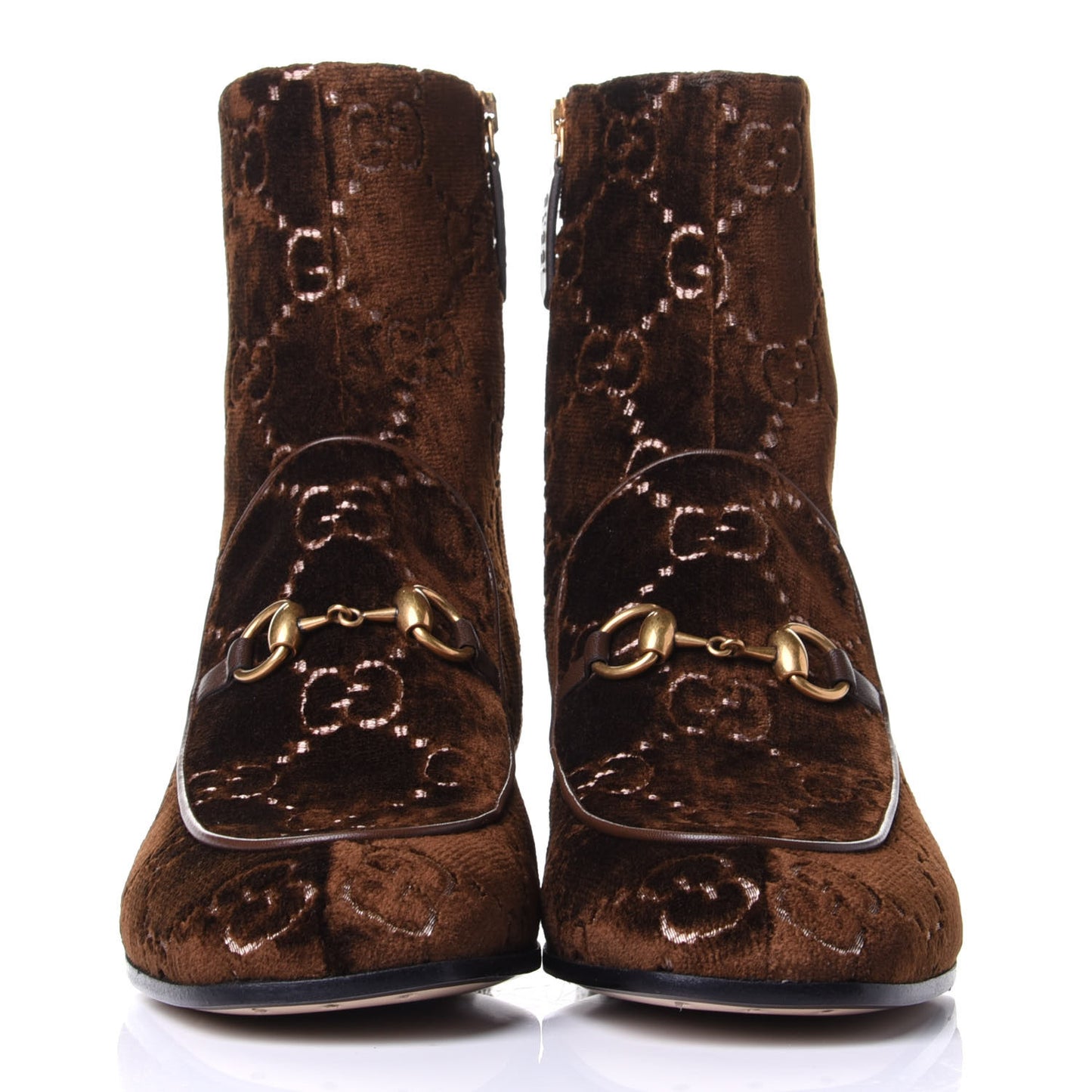 Velvet GG Monogram Crystal Horsebit Ankle Boots 39 Brown Vintage Cocoa