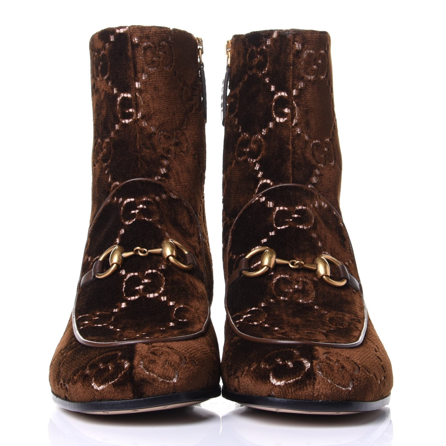 Gucci Velvet GG Monogram Crystal Horsebit Ankle Boots 39 Brown Vintage Cocoa 2 of 11