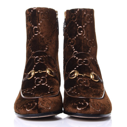 Gucci Velvet GG Monogram Crystal Horsebit Ankle Boots 39 Brown Vintage Cocoa 2 of 11