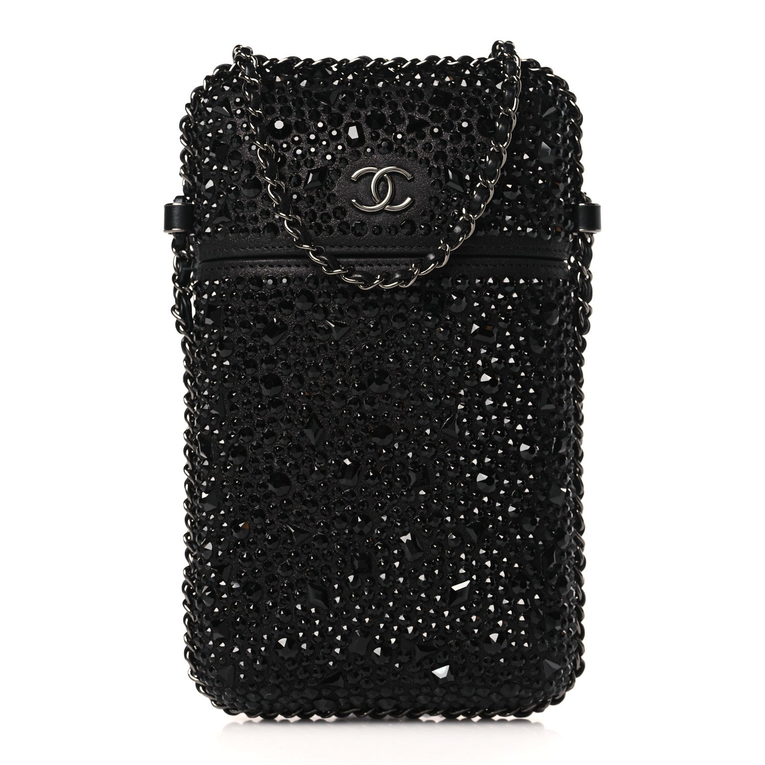 Chanel Satin Crystal Chain Around Phone Holder Black 1 of 10