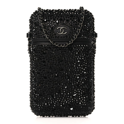 Chanel Satin Crystal Chain Around Phone Holder Black 1 of 10