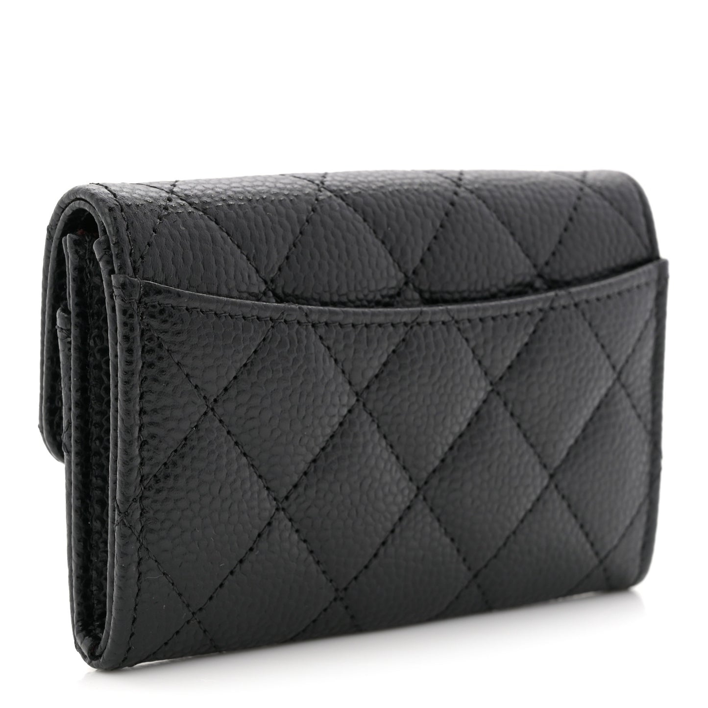 Caviar Quilted Flap Card Holder Wallet Black