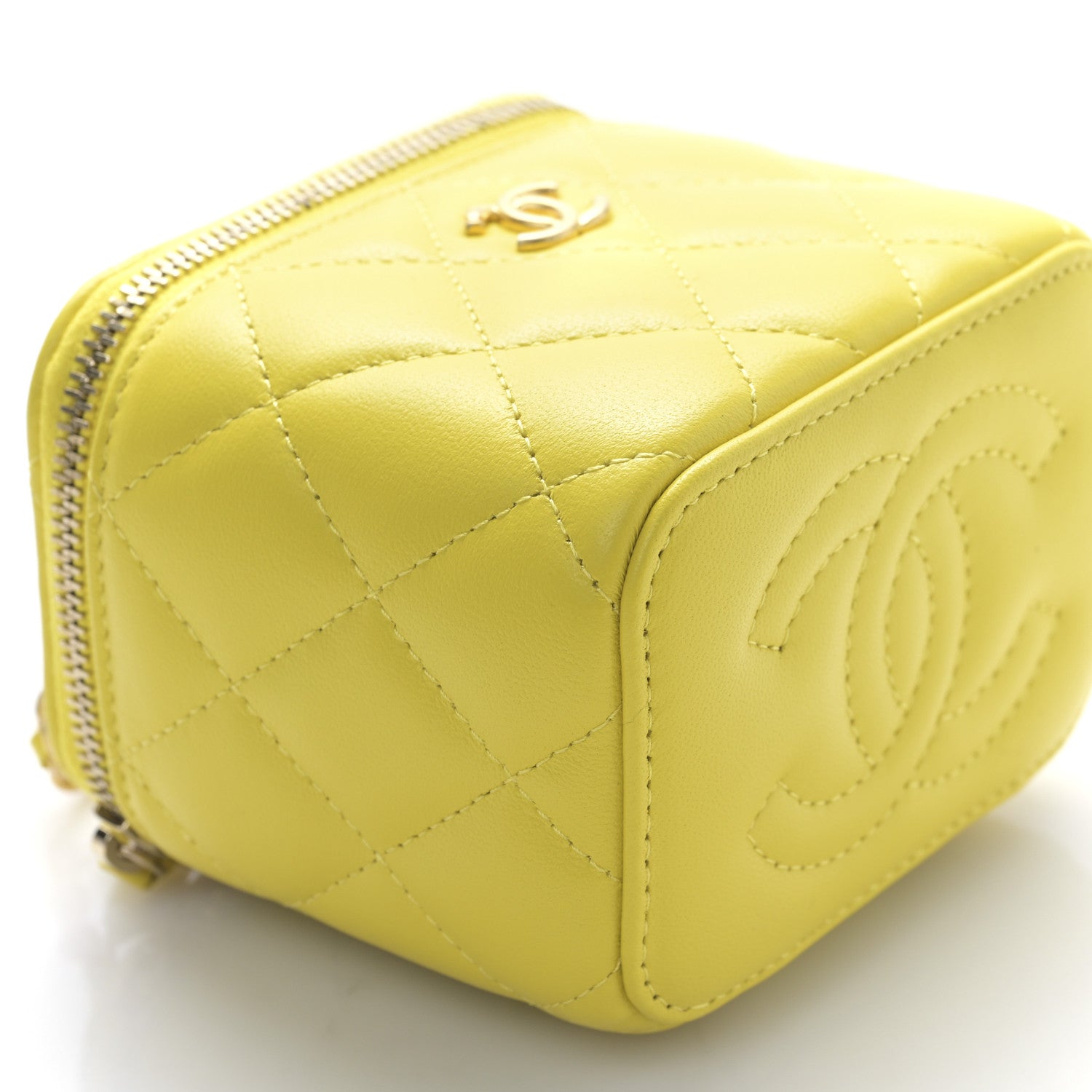 Chanel Lambskin Quilted Mini Pearl Crush Vanity Case With Chain Yellow 8 of 9