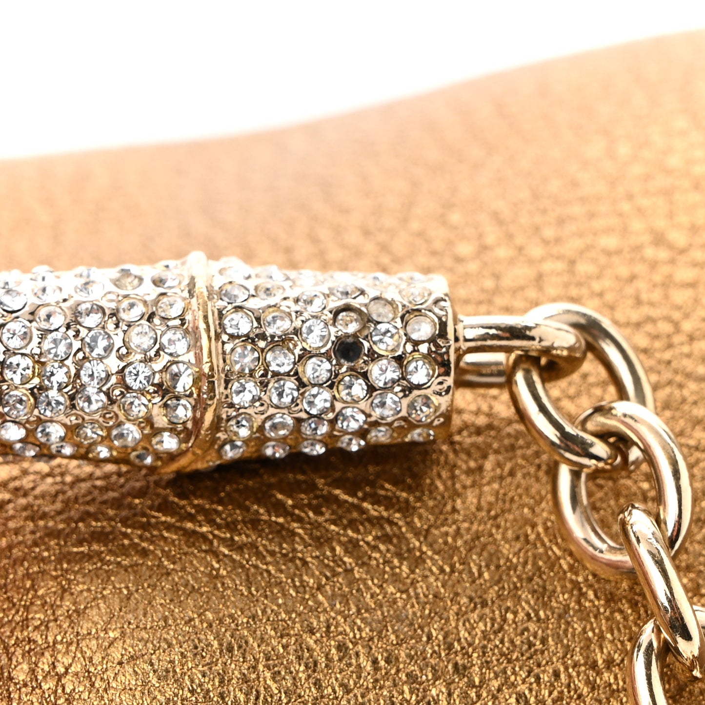 Metallic Grained Calfskin Crystal Frame Evening Bag Bronze