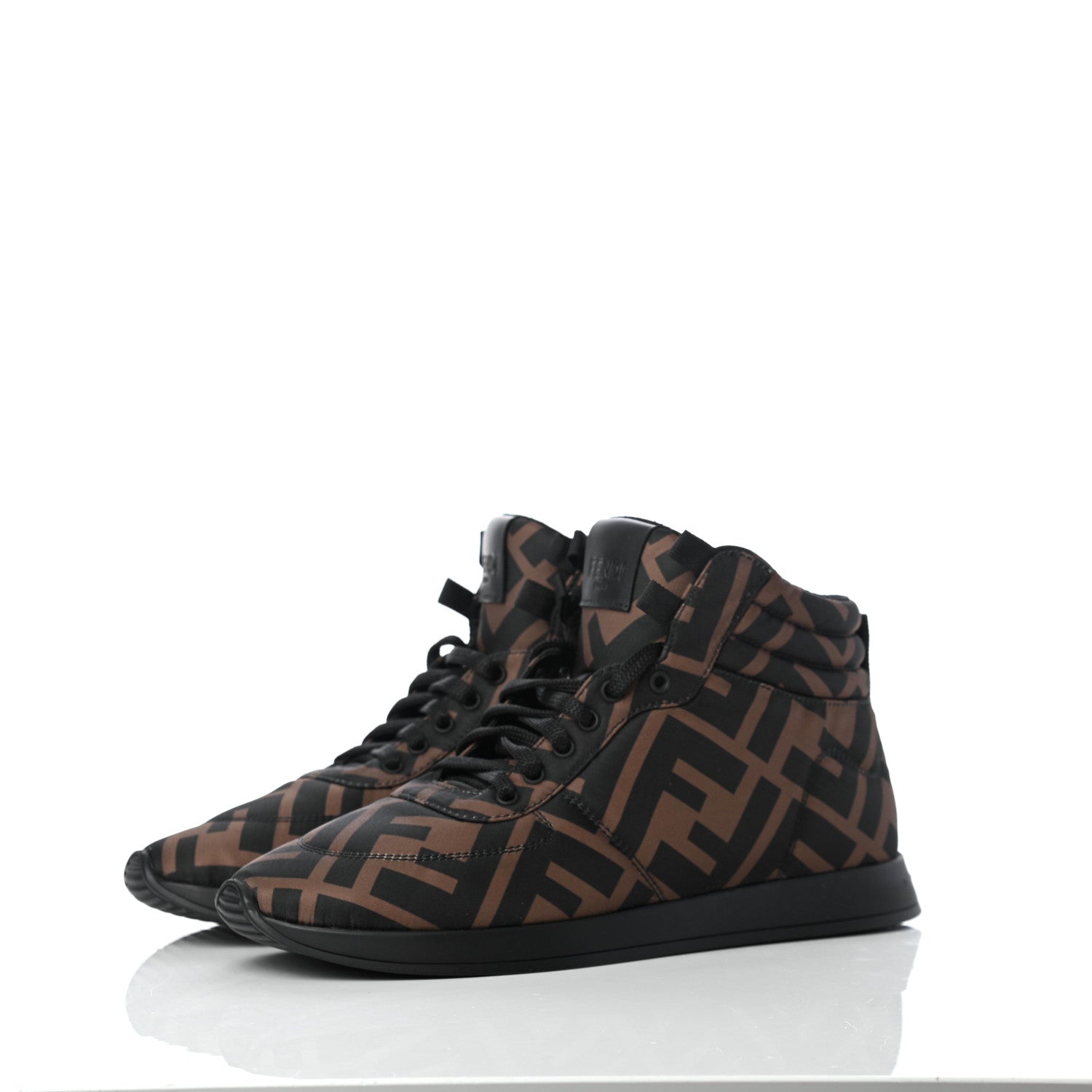 Fendi Nylon FF Reloaded High Top Sneakers 36 Tobacco Black 3 of 9