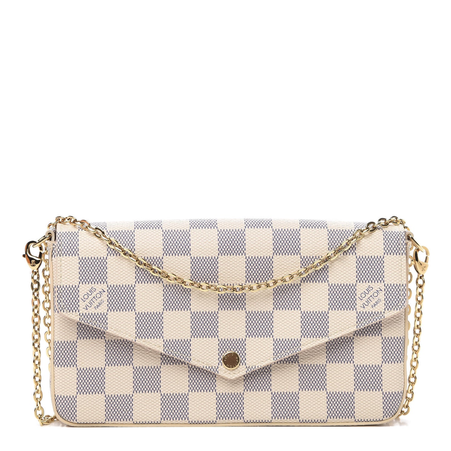 Damier Azur Pochette Felicie Chain Wallet Rose Ballerine