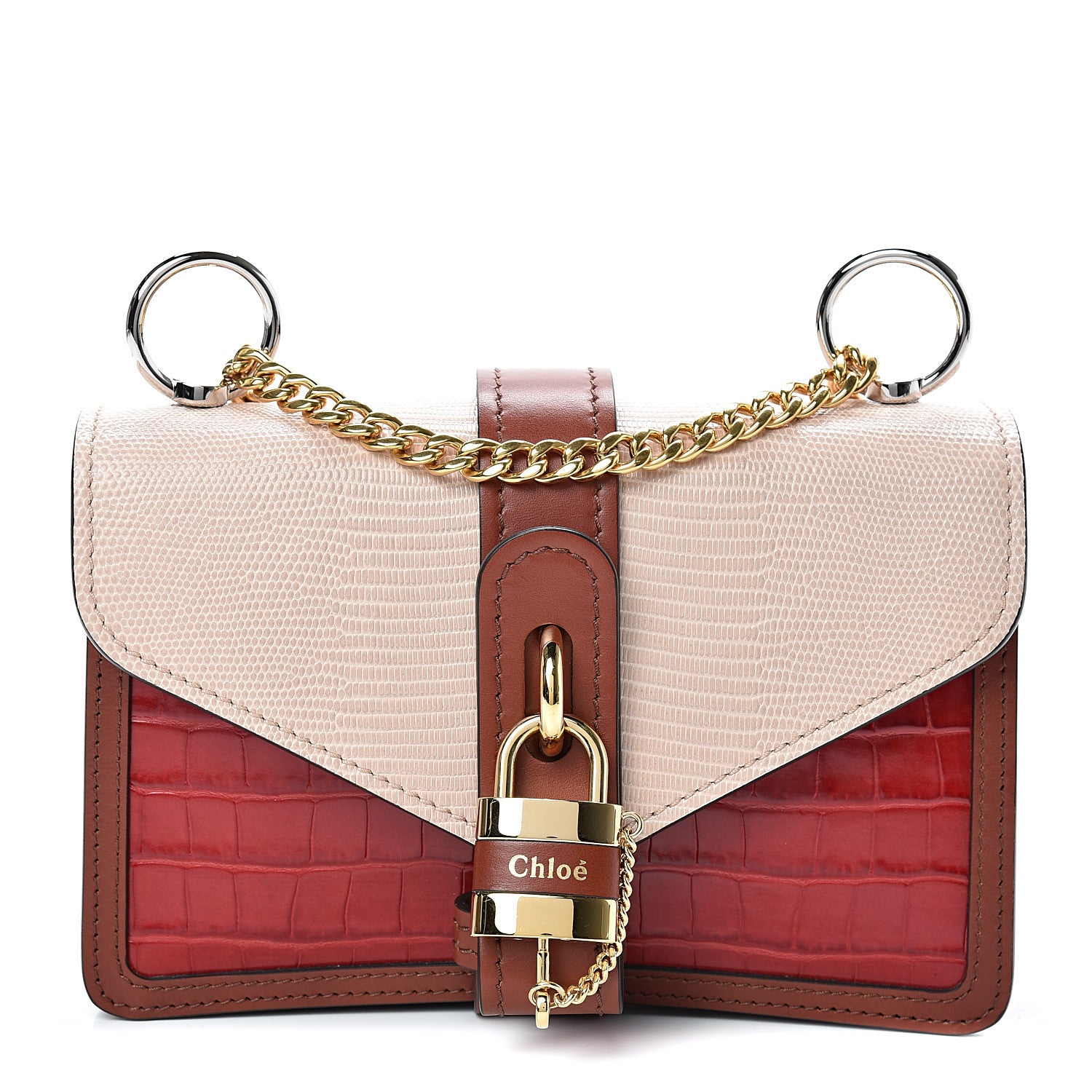 Chloe Calfskin Crocodile Embossed Aby Chain Shoulder Bag Pink Red 1 of 11