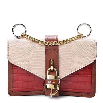 Chloe Calfskin Crocodile Embossed Aby Chain Shoulder Bag Pink Red 1 of 11