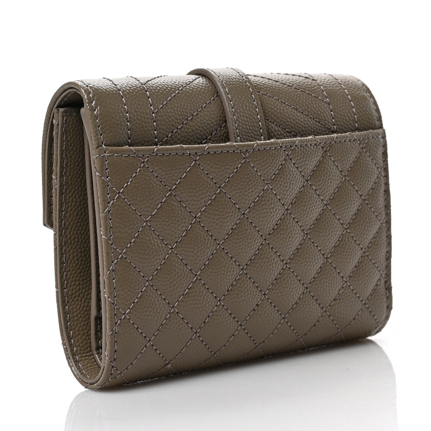 Grain De Poudre Mixed Matelasse Triquilt Monogram Compact Tri Fold Wallet Greyish Brown