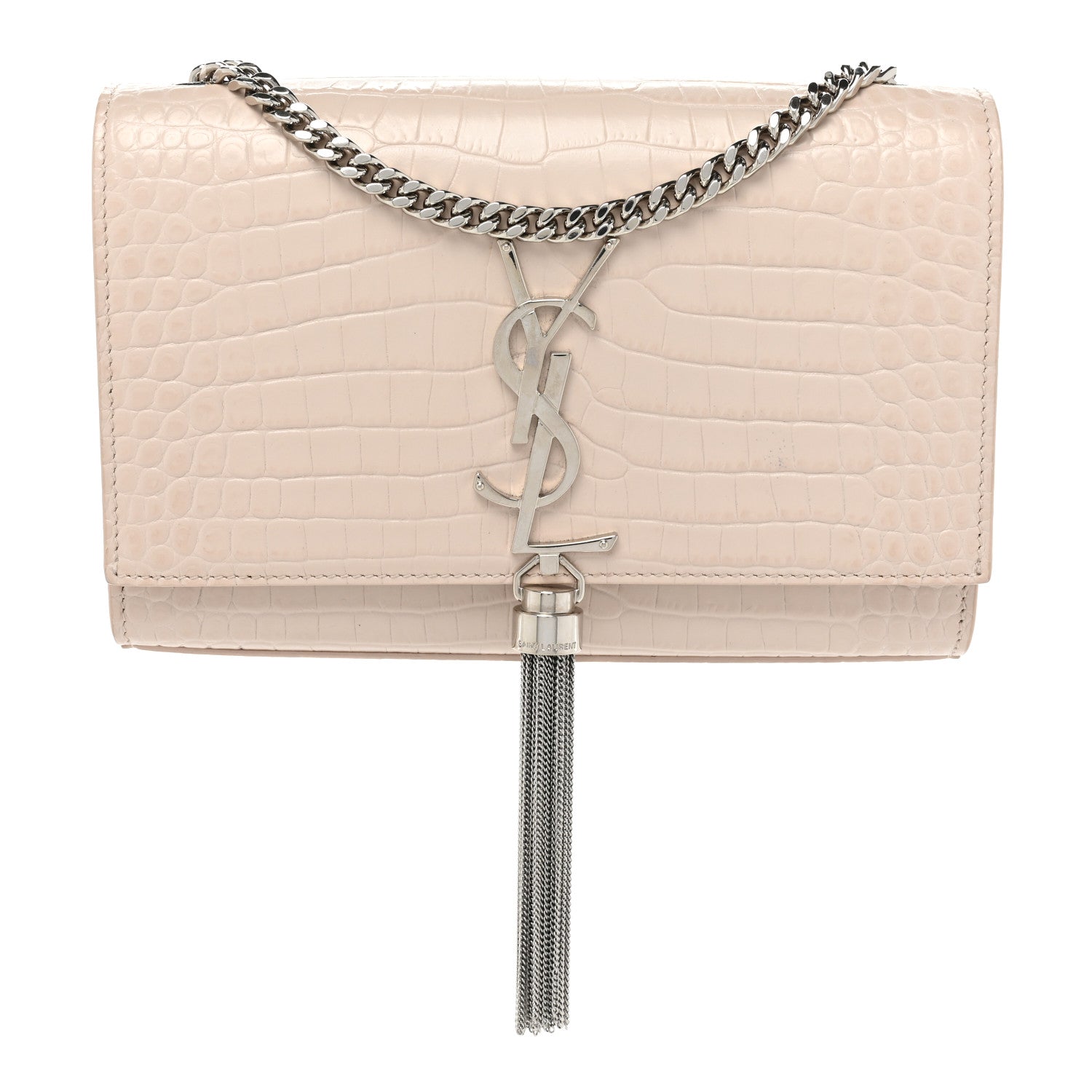 Saint Laurent Calfskin Crocodile Embossed Small Classic Monogram Kate Tassel Satchel Crema Soft 1 of 22
